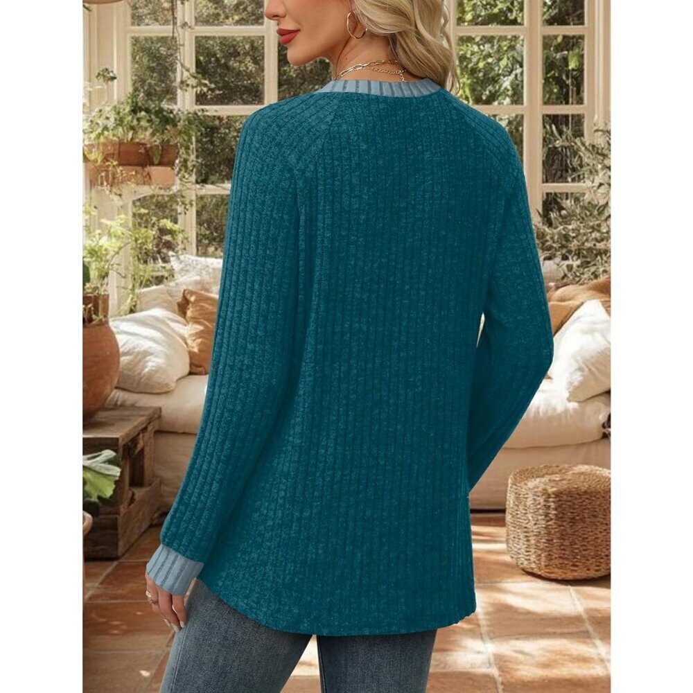 Women Teal Blue Imported Pull On Long Sleeve Lightweight Casual Winter Sweaters - Picture 4 of 4